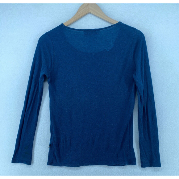 ACOTE Top Womens 1 M Lyocell Wool Ribbed Jersey Scoop Neck Long Sleeve Blue - Picture 3 of 12
